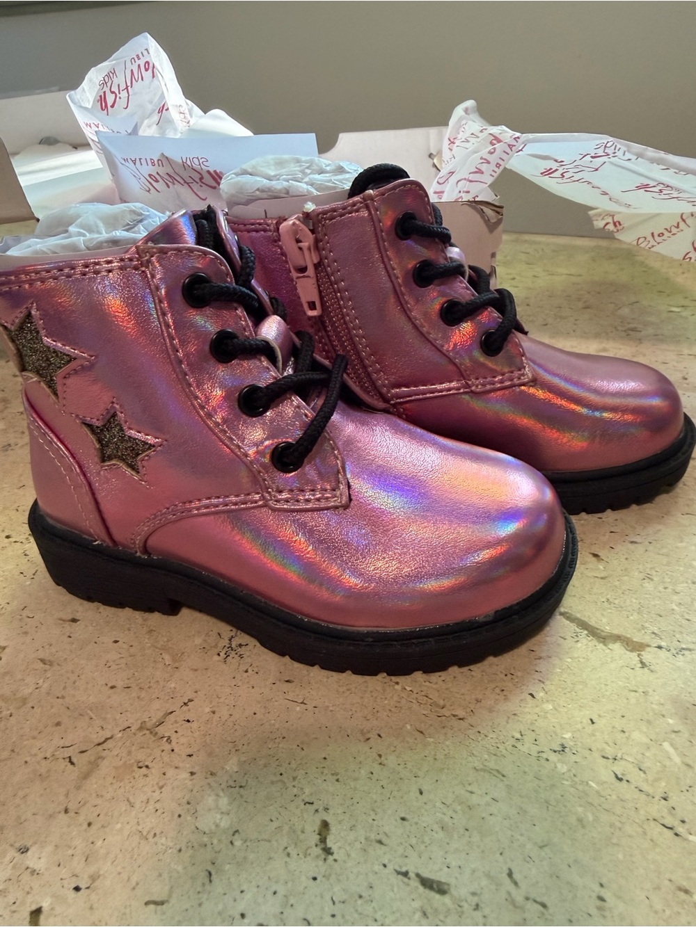 Blowfish Malibu Infant Girl's Rena Toddler Oxford Boot Fuchsia Pink Glitter Sz 6